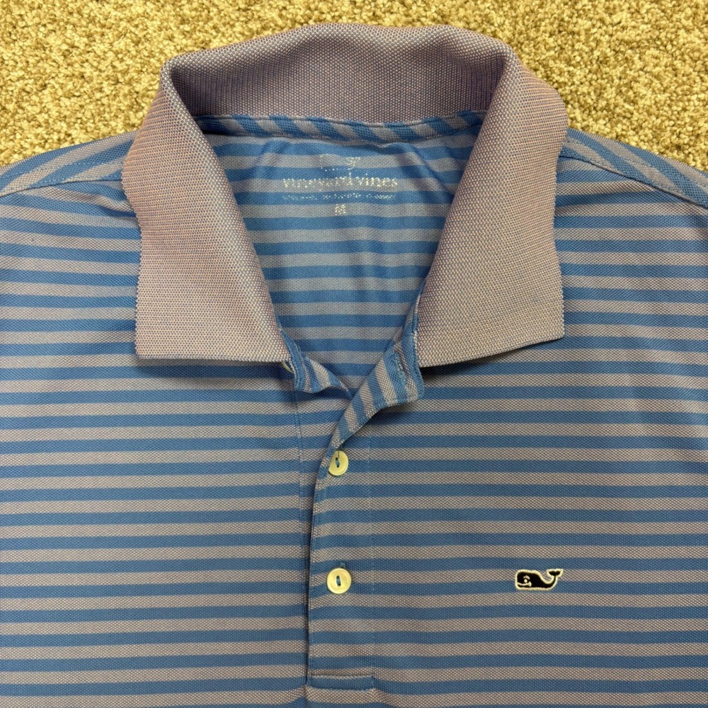 Vineyard Vines Performance Polo Shirt Mens Medium Blue Striped Short Sleeve